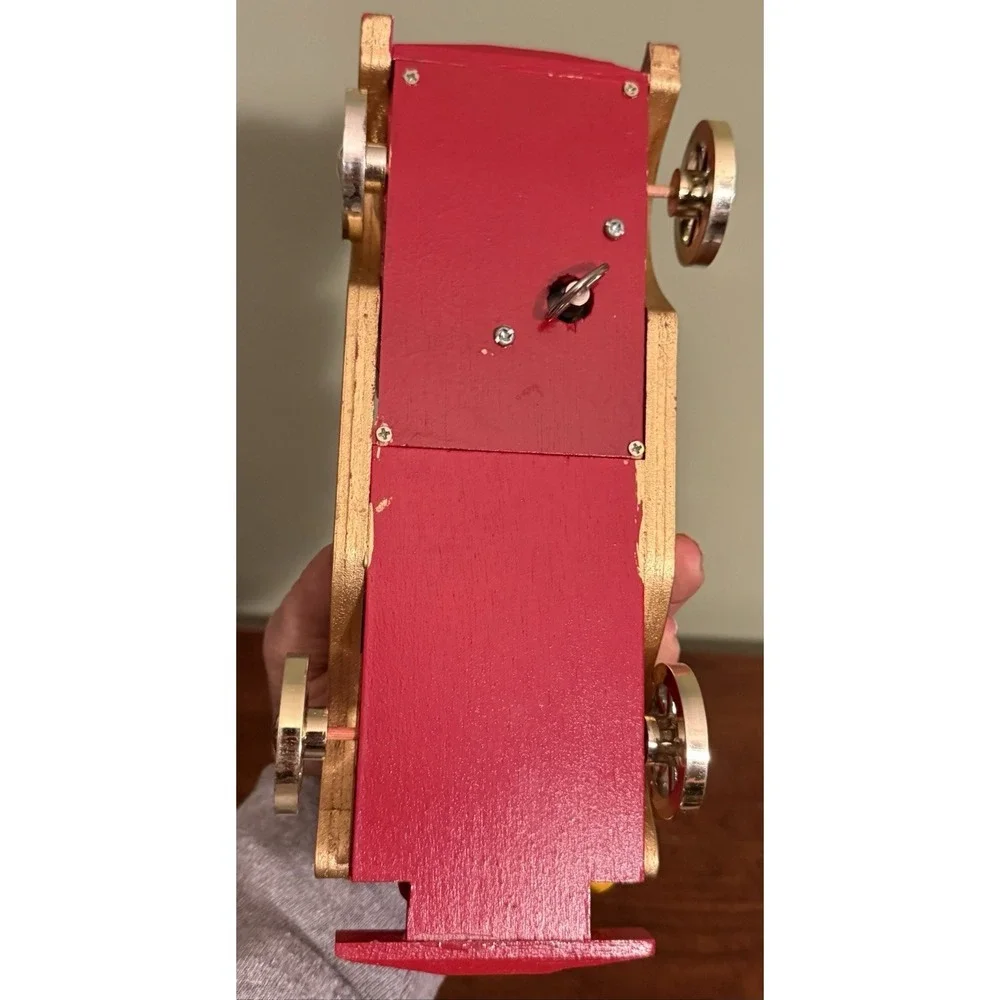 Vintage Montgomery‎ Ward Hand Painted Wooden Santa Claus Driving Red Car Musical